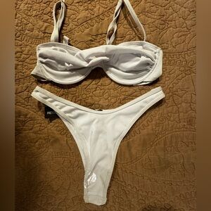 Pretty Little Thing White Ribbed Bikini Set